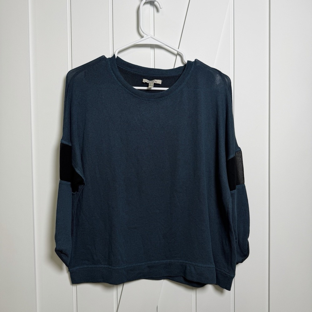 Zara Knit Top Teal Size Medium Women's Black Mesh Lightweight Fall Cottagecore